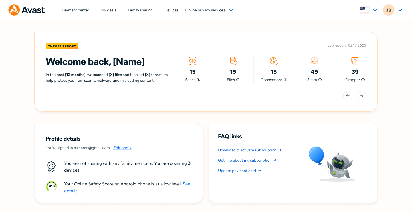 Avast portal Threat Intelligence dashboard